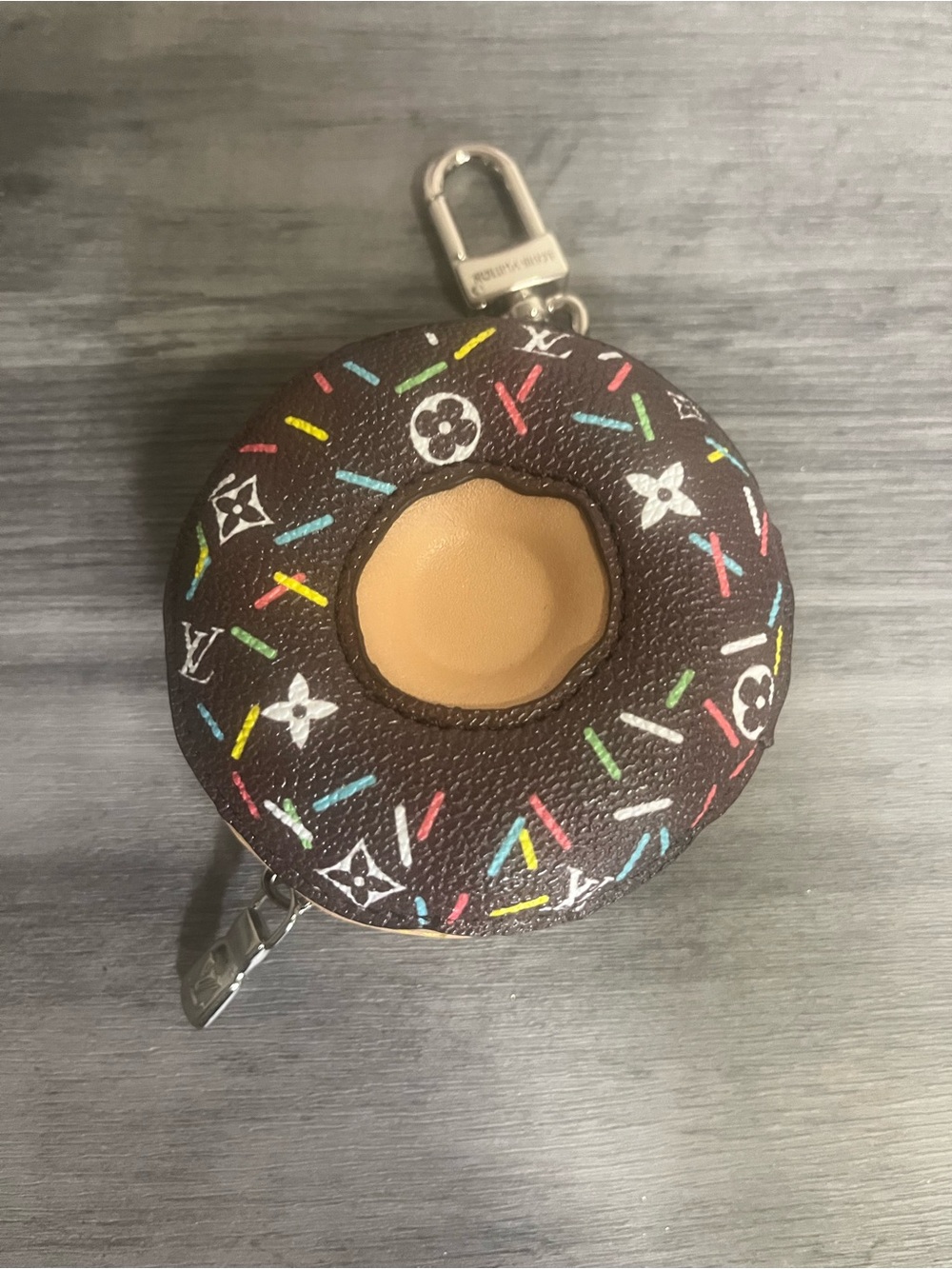 Brown Donut Keychain Pouch with Multicolor Sprinkles - Picture 2 of 5